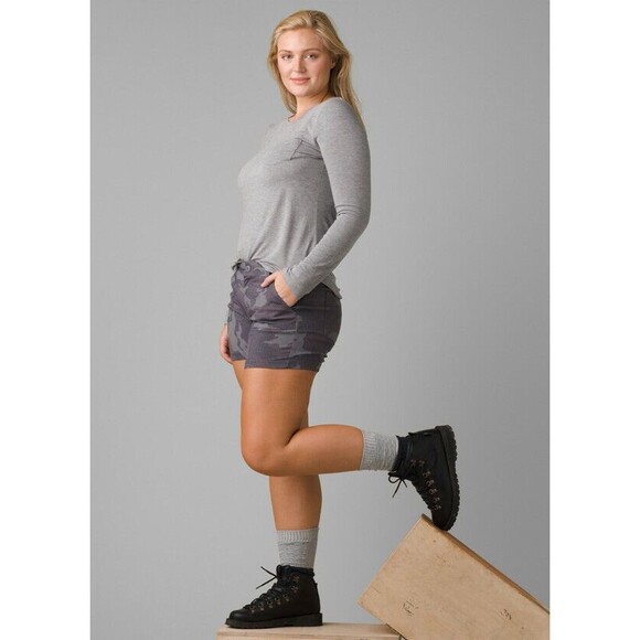 Womens 0 PrAna New NWT Gray Hike Shorts Pockets Trail Organic Olivia 7" UPF 50+ - Picture 2 of 3